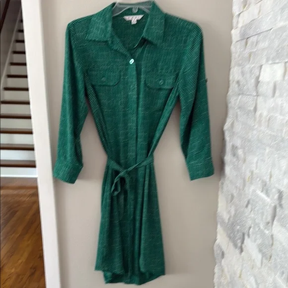 Cabi Dresses | Cabi Green Long Sleeve Notched Collar Shirt Dress | Color: Green | Size: S | Teresa_Barkley's Closet